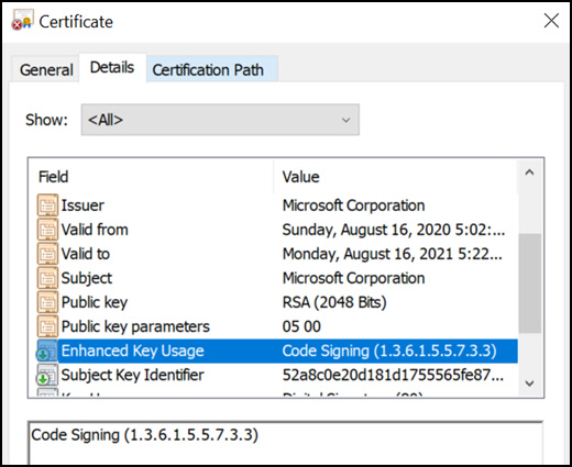“self-signed” Microsoft Authenticode signature