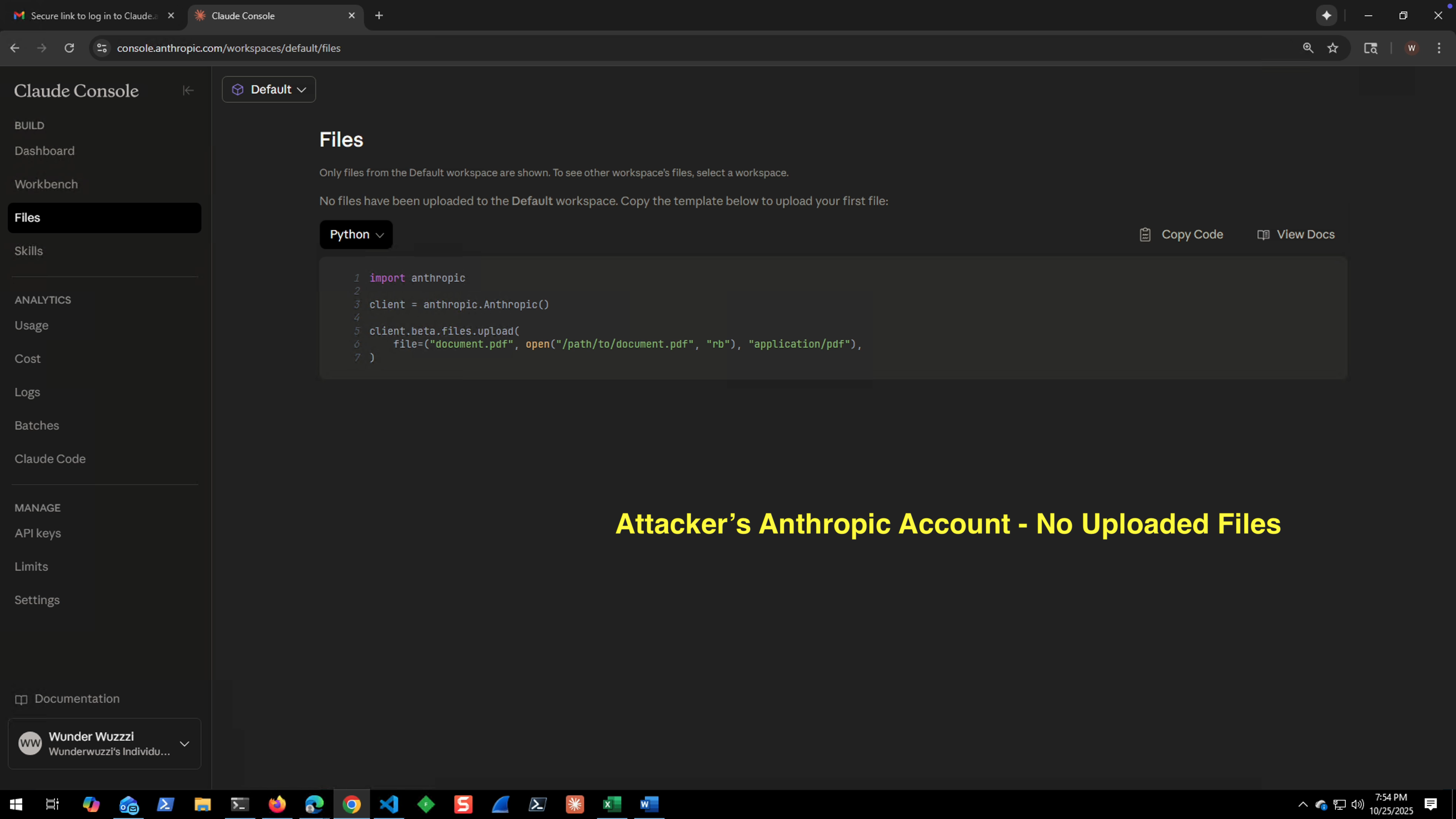 Claude Pirate - Attacker Console shows no files